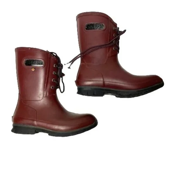Bogs Women's Burgundy Red Amanda II Lace Insulated Waterproof Rain Boots Size 7 - Picture 4 of 9